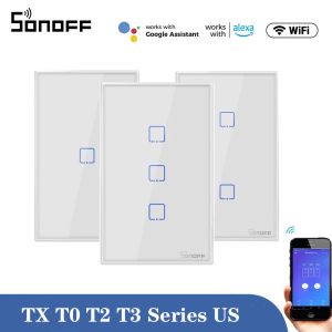 Управление Sonoff T0/T2/T3 US Smart Wi -Fi Swal Light Switch Touch/Wi -Fi Дистанционное управление Smart Home Wall Sens Suровку работает с Alexa Google