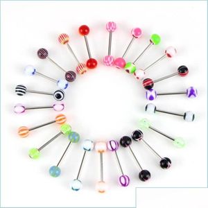 Dil halkaları dil halkaları 100pcs/lot vücut takı moda karışık renkler tounge barlar barbell piercing c3 damla teslimat 2021 dhseller2010 dhnir