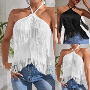 Women's Tanks Fashion Tassel Suspender Top Women Hollowed Out Backless Halter Sexy Girl Party Y2k Streetwear Off Shoulder Sleeveless Camis