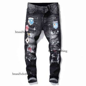 Strappati Distintivi Jeans Neri elasticizzati Moto i denim lavato smal fit allmod da uomo pantaloni hip-hop con pannelli