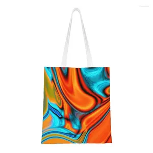Shopping Bags Funny Marble Textured Tote Reusable Turquoise Orange Grocery Canvas Shoulder Shopper Bag