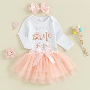 Clothing Sets Baby Girls Clothes Cotton Toddler Letter Print Bodysuit Tulle Skirt Headband Princess Infant Outfits Born Set