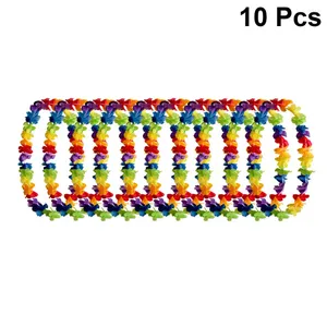 Flores decorativas 10 pcs colorido completo havaiano leis flor artificial colar clássico guirlanda tropical luau festa pescoço loop favores praia