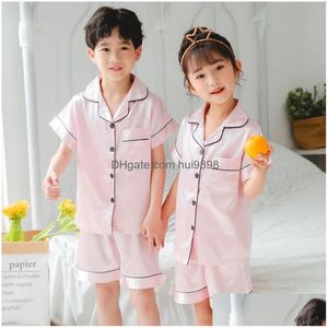 Pajamas 3 5 7 9 11 13 Years Children Satin Pajama Sets Pyjamas Kids Baby Sleepwear Girls Teen Silk Pjs 231020 Drop Delivery Maternit Dhxuy