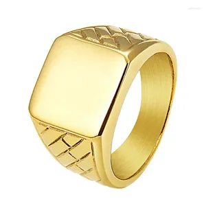 Cluster Rings Men's Gold Color Square Ring Stainless Steel Punk Simple Signet For Men Women Fashion Jewelry Drop