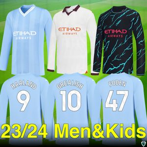 Maglie da calcio a maniche lunghe HAALAND 23 24 DE BRUYNE PHILLIPS MANS CITIES GREALISH FERRAN MAHREZ FODEN BERNARDO JOAO CANCELO Z RODRIGO Maglia da calcio Uomo Bambini Kit Set