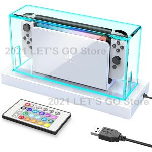 Casos capa protetora contra poeira 16 cores LED base de luz acrílico transparente caixa de exibição antiarranhões dock case para Nintendo Switch / acessórios de jogos OLED