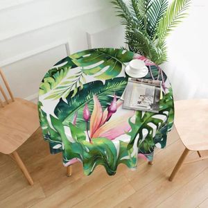Table Cloth Tropical Flamingo Round Tablecloth Green Banana Leaf Design Cover For Events Christmas Party Kawaii Protection