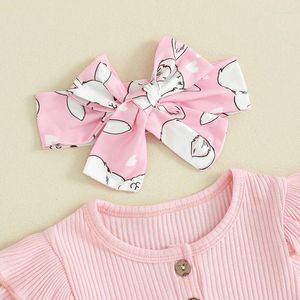 Clothing Sets Infant Baby Girl Easter Outfit Hip Hop Letters Short Sleeve T-Shirt Romper Bunny Flare Pants Set Cute Clothes