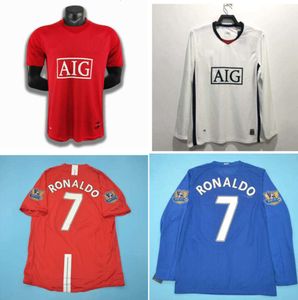 Top 08 09 Manchester Ronaldo Retro Jersey Klasik Vintage Scholes Vidic Nani Futbol 2008 2009 Rooney Giggs Utd Maillot de Foot 6612ess