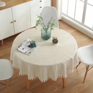 Toalha de mesa redonda de linho, toalha de mesa para recepção de chá e café, mapa de mesa branco, decoração de mesa, abóbora rosa, decoração de casamento 240220