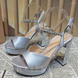 2024 352 Sandaler Summer Women Round Head Open Toe Design Bankett High Heel Sandalias Crystal Decor Platform Female Pumps