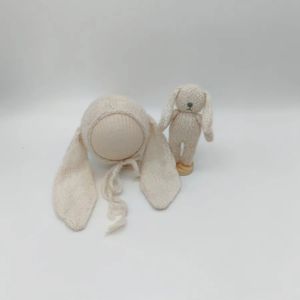 Born Pography Props Hat Dolls Set Hand Sticked Animals Bunny Bear Bonnet Baby Po Studio Accessories 240220