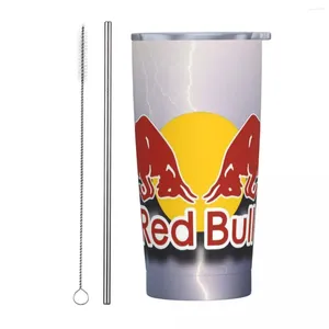 Tumblers Red Double-Bull Tumbler isolado com canudos e tampa animal de aço inoxidável viagem copo térmico 20 onças canecas de parede dupla