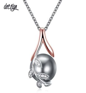 Dezygn Drop Charms Wisianty Rose Gold Talerz Pave Grey Pearl Cubic Zircon Crystal Jewelry Naszyjnik dla kobiet WP65133533