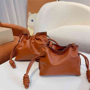 Shoulder Bag Bucket Drawstring Bags Leather Purses Handbags Lucky Women Brown Designer Handbag Vintage Crossbody Brand Soft Female234Q