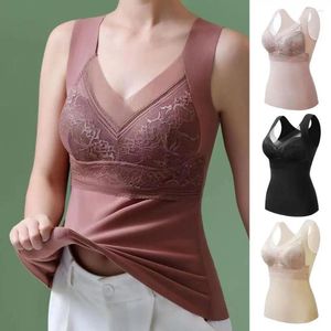 دبابات Camisoles Women Women Camisole النسائية الدانتيل مع V-tech Bra Chest Pad Slobessless Traconships Lively للملابس الداخلية الدافئة داخل ارتداء