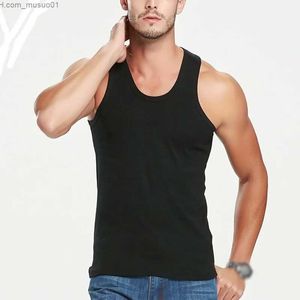 Erkek tank üstleri yeni mens ince fit rahat spor yuvarlak boynuz geliştirme tank üstü spor salonu y-back kas yeleği egzersiz elastik alt erkekler yelek t-shirtl2402