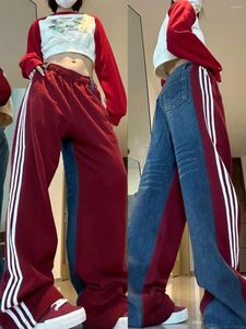 Women's Jeans Street Hip-hop Side Striped Splicing Casual Pants Women Summer High Waist Loose Slimming Wide Leg Trend Trousers