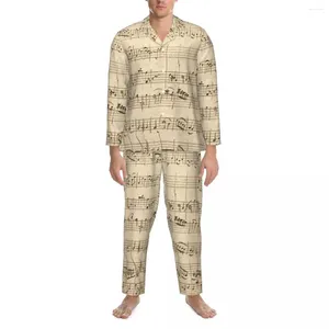 Mens Sleepwear Colorful Music Autumn Aight Notes Slumpmässigt tryck Löst överdimensionerad pyjamasuppsättningar Herrens bekväm hemdesigndräkt