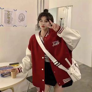 Deeptown Harajuku Y2k Übergroße Bomberjacken Damen Briefdruck Stickerei Varsity Baseballjacke Vintage Koreanische Streetwear 240223