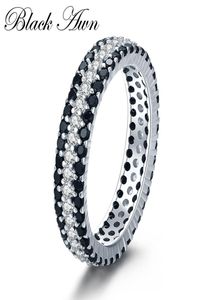 Moderingar Klassiska silverfärgsmycken Bague Round Black Spinel -förlovningsringar för kvinnor Bijoux Femme C4432352956
