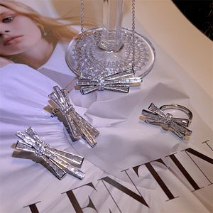 Choucong Ins Top Sell Wedding Jewelry Set Luxury 925 Sterling Silver Princess White Topaz CZ Diamond Gemstones Sweet Cute Women Clavicle Necklace Stud Earring Ring