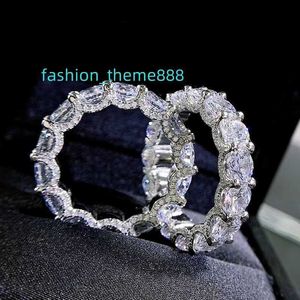Round Diamond Iced Out Bling 5A Cubic Zirconia Halo Design Full CZ Eternity Band Ring