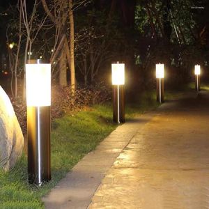 Poste de jardim ao ar livre lâmpada de gramado e27 porta de aço inoxidável paisagem cerca pilar luz à prova dwaterproof água villa el passarela poste de amarração