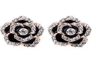 Frau Ohrringe Clips Schmuck Für Braut Hochzeit Neue Mode Schwarz Blumen Design mit Österreich Kristall Damen Bijoux Zubehör1583474