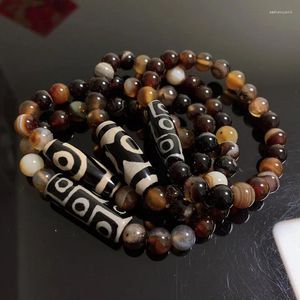 Charme pulseiras natural tibetano dzi ágata reiki cura gemas pedra buda oração três olhos nove olhos café agat masculino