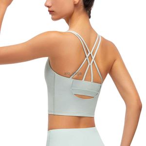 2024SS SPORS 속옷 요가 OUFIS 여성 카미 탱크 LULULEMENLY WOMENS LEGGINGS 크로스 멍청한 등 섹시한 중공 OU 충격 LULULY LEMON CLOHES BRA