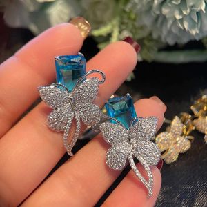 Dangle Earrings 2024 Fashion Brand Jewellery Creative Square Zirconia Butterfly S925 Silver Needle Luxury Jewelery