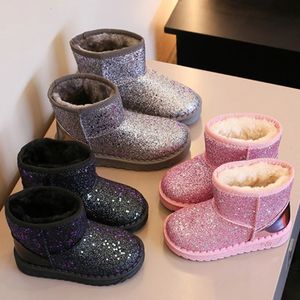 Księżniczka grube aksamitne buty maluch moda moda Pluszcze ciepłe dzieci śniegowe buty zimowe dzieci dziewczęta cekinowe bawełniane buty 240219