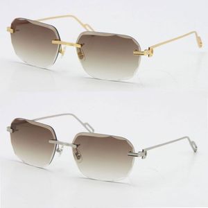 2021 Säljer Fashion Metal Diamond Cut Lens Solglasögon UV400 SKYDD RIMLESS 18K GULD MANA OCH KVINNA SUN GLASS SHIELD RETRO 231V