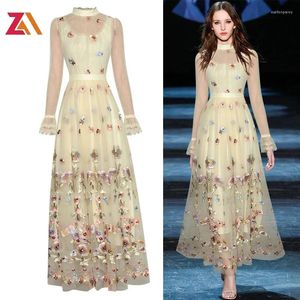 فساتين غير رسمية Zalady Designer Runway Lace Mesh Midi Long Women Clothes Ruffles Fairycore Embroidery بالإضافة