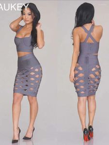 Work Dresses BEAUKEY Sexy Rayon Bandage 3 Pieces Sets Lady Cut Out Hollow Women's Knee Length Dress Black Beige Grey