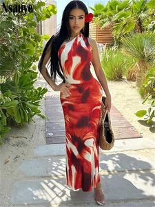 Базовые повседневные платья Nsauye Женское без рукавов на одно плечо TIE Dye Print Y2K Body Long Dress Пляжная вечеринка Летние каникулы Элегантное платье 2024 J240224