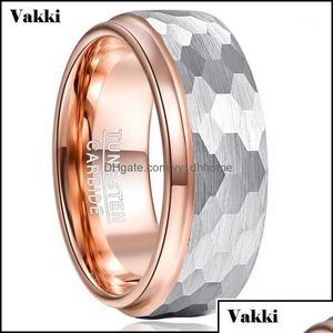 Wedding Rings Wedding Rings Jewelry Vakki 8Mm Wide Tungsten Carbide Ring Side Step Rose Gold Plating Surface Hammered Steel Men Engage Dheqh