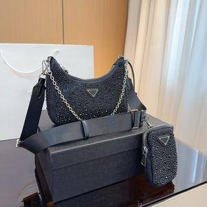 Borsa a tracolla alla moda classica del famoso designer con borsa da donna con diamanti, portafoglio tre in uno, borsa con catena in metallo con doppia borsa sul retro, data stile mondana e Par 688