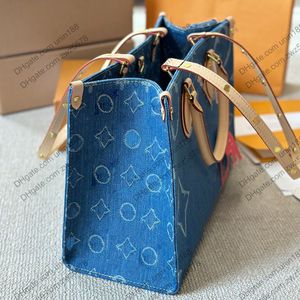 24ss womenretiro totes denim çantalar deri klasik çiçek deri çanta lüksler shouder crossbody messenger bayanlar seyahat çanta çantası 34cm