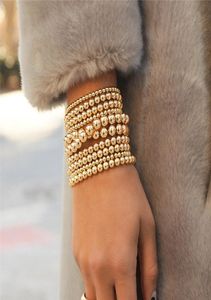 Dvacman Single Bracelet Gold Color Metal Beads Chain Bracelet Women Stretch Bangle Punk Chic Maxi Jewelry Whole Valentine1112992