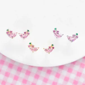 Stud Earrings Ins Cute Pink Zircon Fruit Exquisite Cherry Earring For Women Girls Fashion Aesthetic Jewelry Gift
