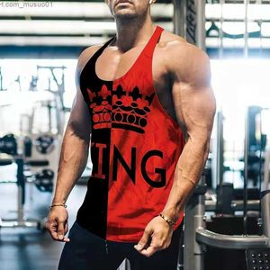 Men's Tank Tops Mens patchwork KING printed vest 3D Fashion cool gym Sport Vest Male Outdoor fitness Oversized Mens Clothing Sleeveless ShirtsL2402