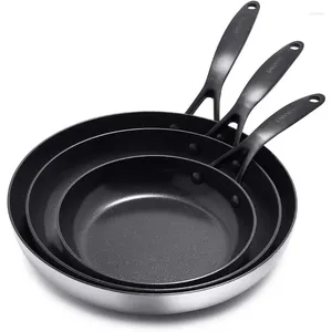 Cookware Sets Venice Pro Noir Tri-Ply Stainless Steel Healthy Ceramic Nonstick 8" 10" And 12" Frying Pan Skillet Set Matte Black Handle