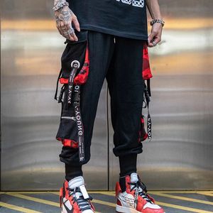 Calças esportivas de carga dos homens jogging calças hit cor bolso sweatpants harajuku fitas casuais techwear calças hip hop streetwear 240220
