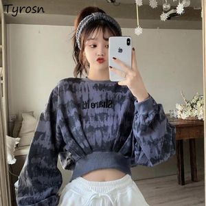 Hoodies femininos tie dye sweatshirts mulheres soltas ins recortadas bodycon estilo americano moda all-match outono personalidade high street casual