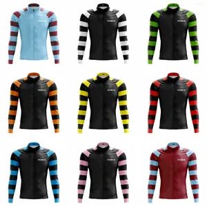 Jaquetas de corrida Inverno Ciclismo Jerseys Homens Thermal Fleece Maillot Pro Team Roupas Coloridas Mangas Listradas Outdoor Road Bike Vestuário