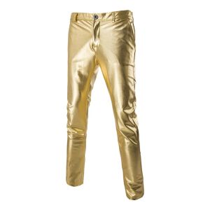 Pants Gold Silver Metallic Man Slim Pants Night Club Hip Hop Stage Dance Pants Men Party Sing Fashion Fit Straight Leg Byxor