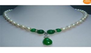 New Fine Pearl Jewelry natural green jade south sea white pearl necklace 17inch2090990